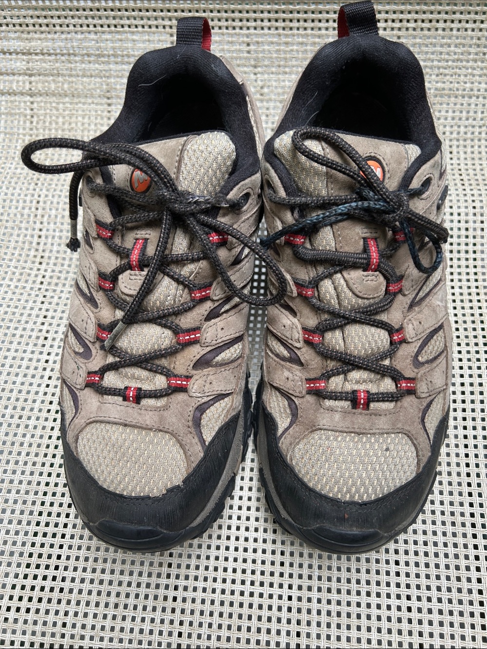 Merrell Beige and Black Hiking Boots with Red Accents-Size 9